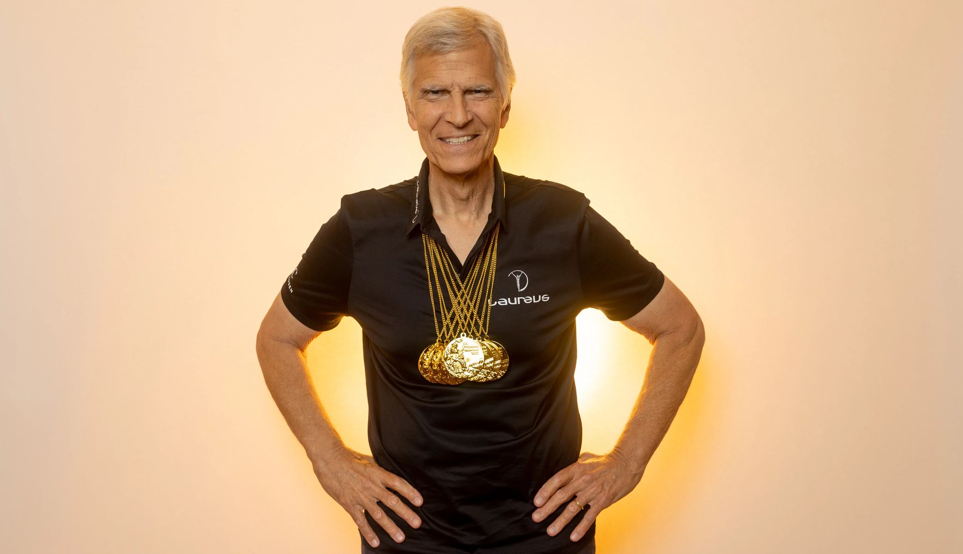 Mark Spitz reflects on 1972 wins Mark Spitz wearing seven gold medals over shirt