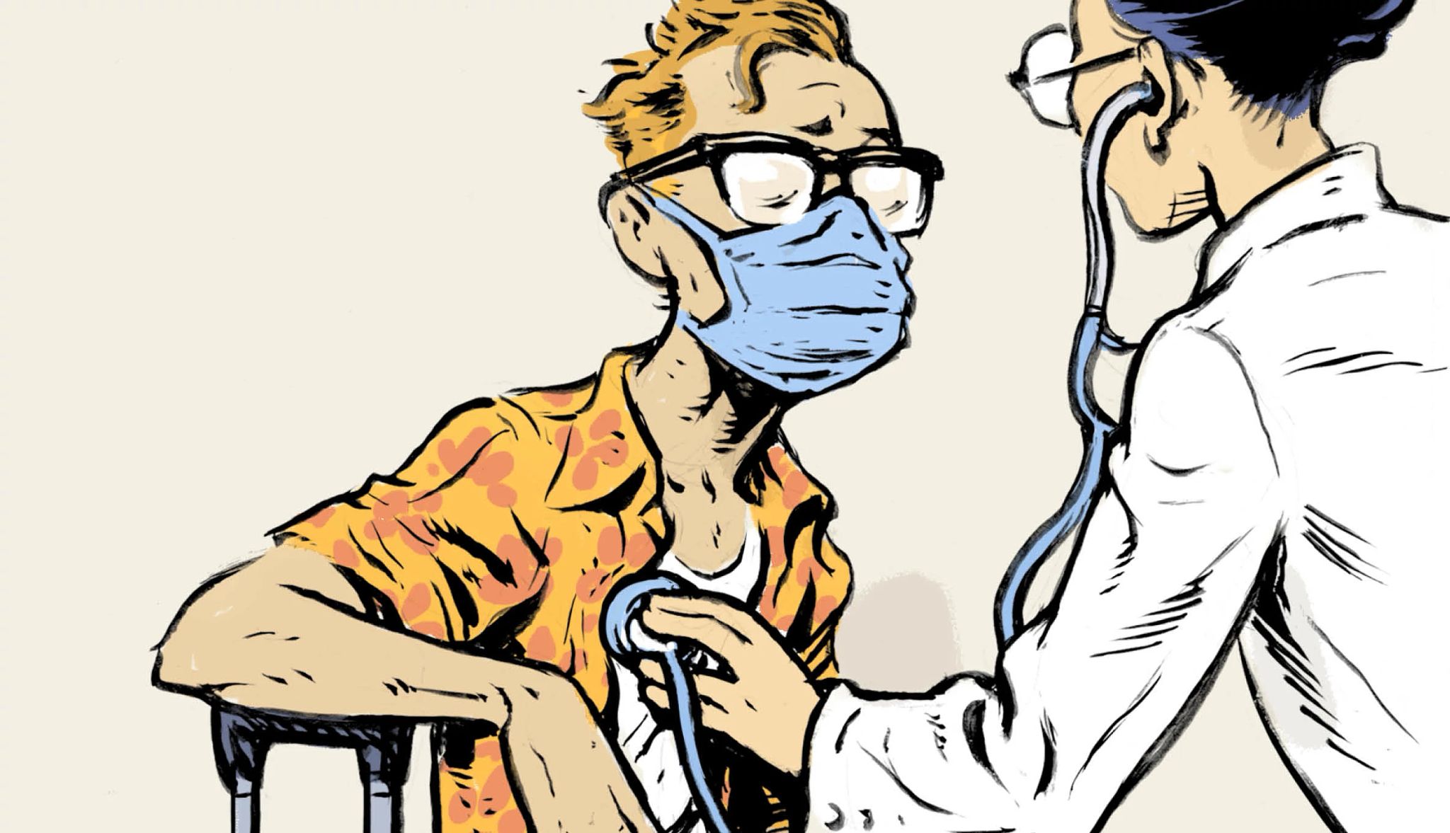 list all of your prescriptions in case you are hospitalized or need to see a doctor illustration of a man being seen by a doctor