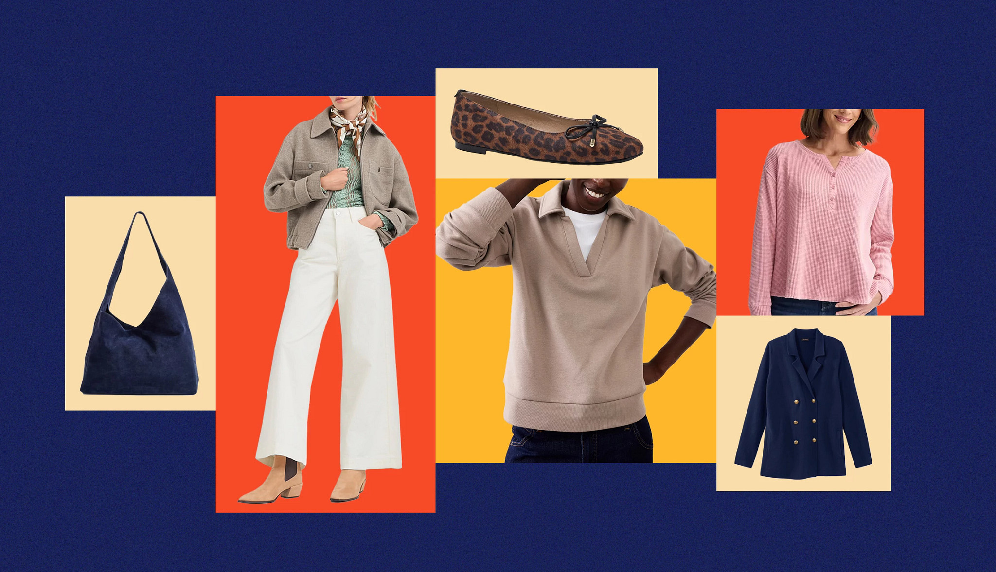 A collage with different outfits ideas and accessories for fall.