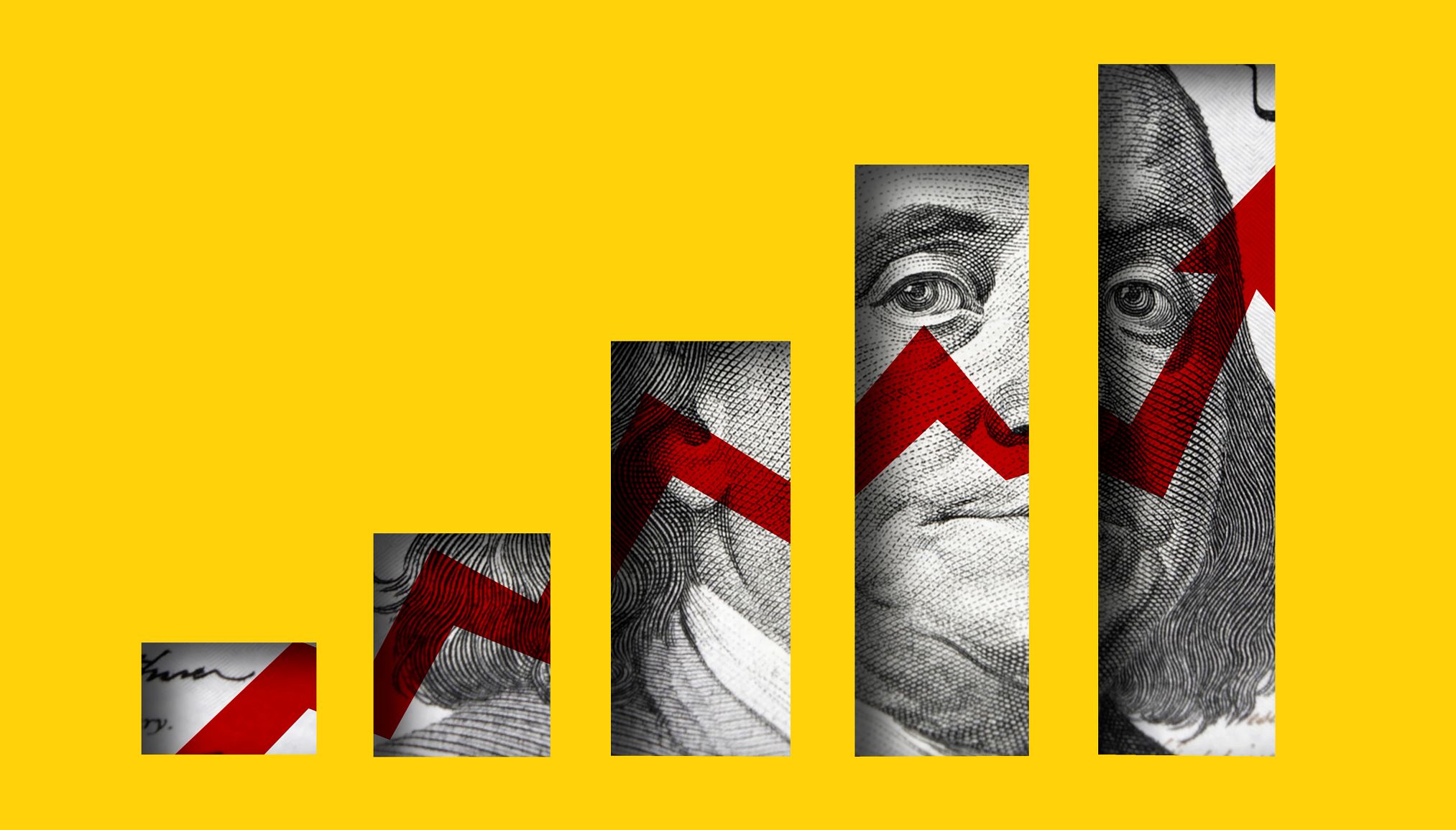 Mejora tu puntuación crediticia Una serie de billetes de dólar que se hacen más grandes