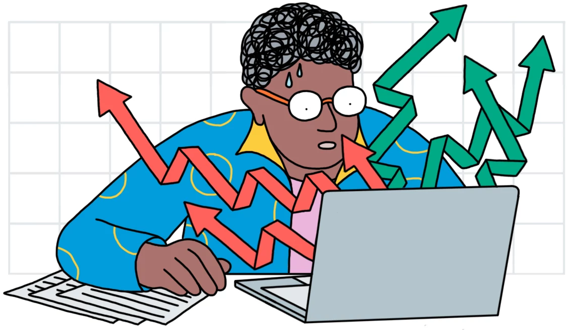 things that can catch you by surprise after you retire a person looks distressed as shapes and arrows emerge from their laptop
