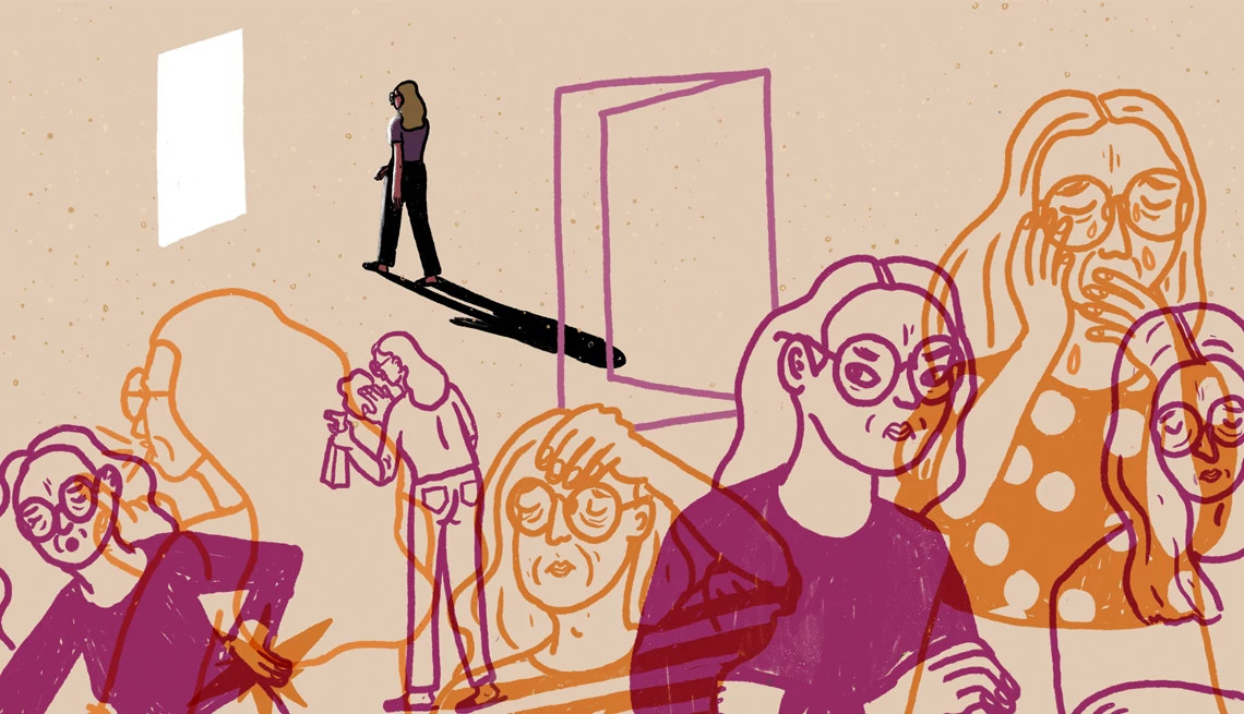 a series of images of a person being stressed out while caregiving