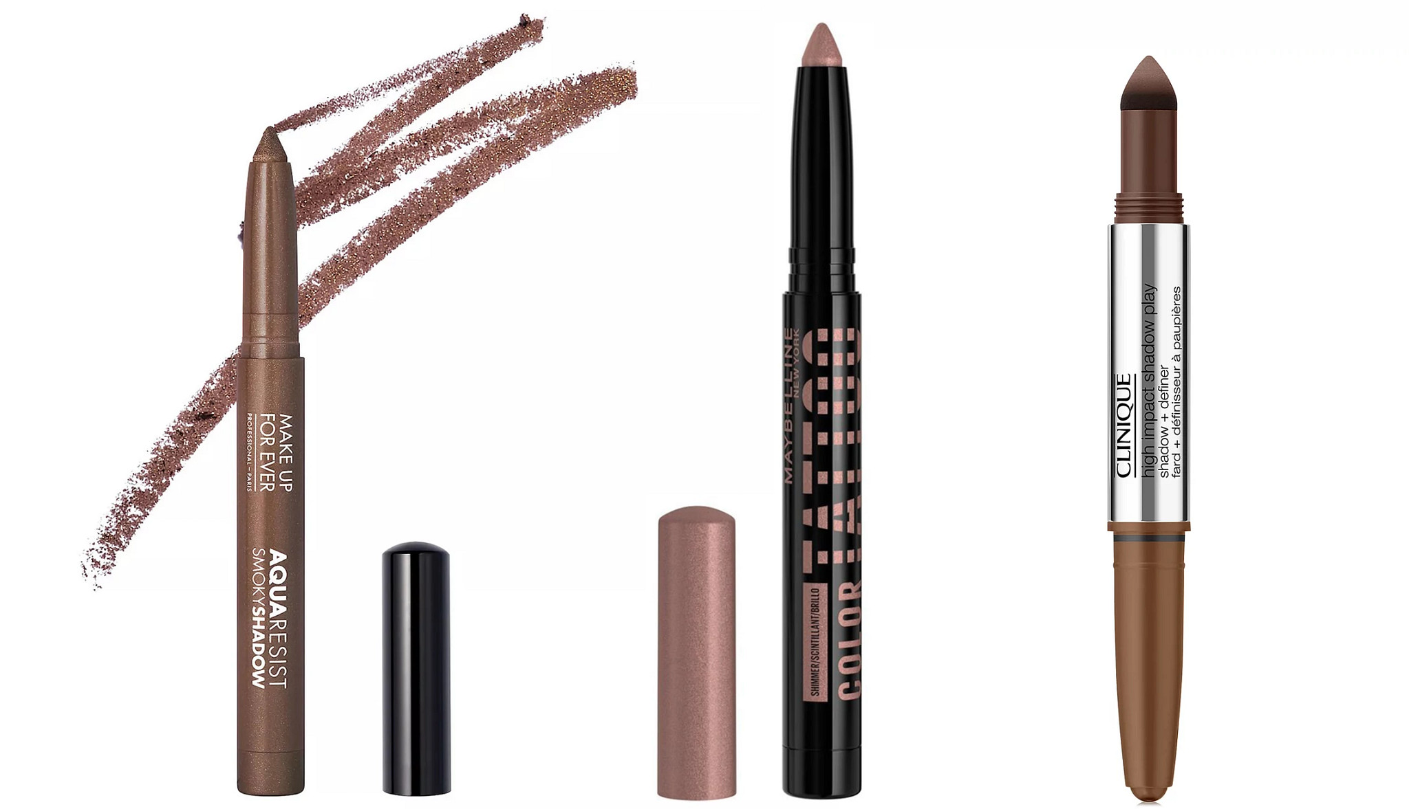 various eyeliner pencils in metallic colors