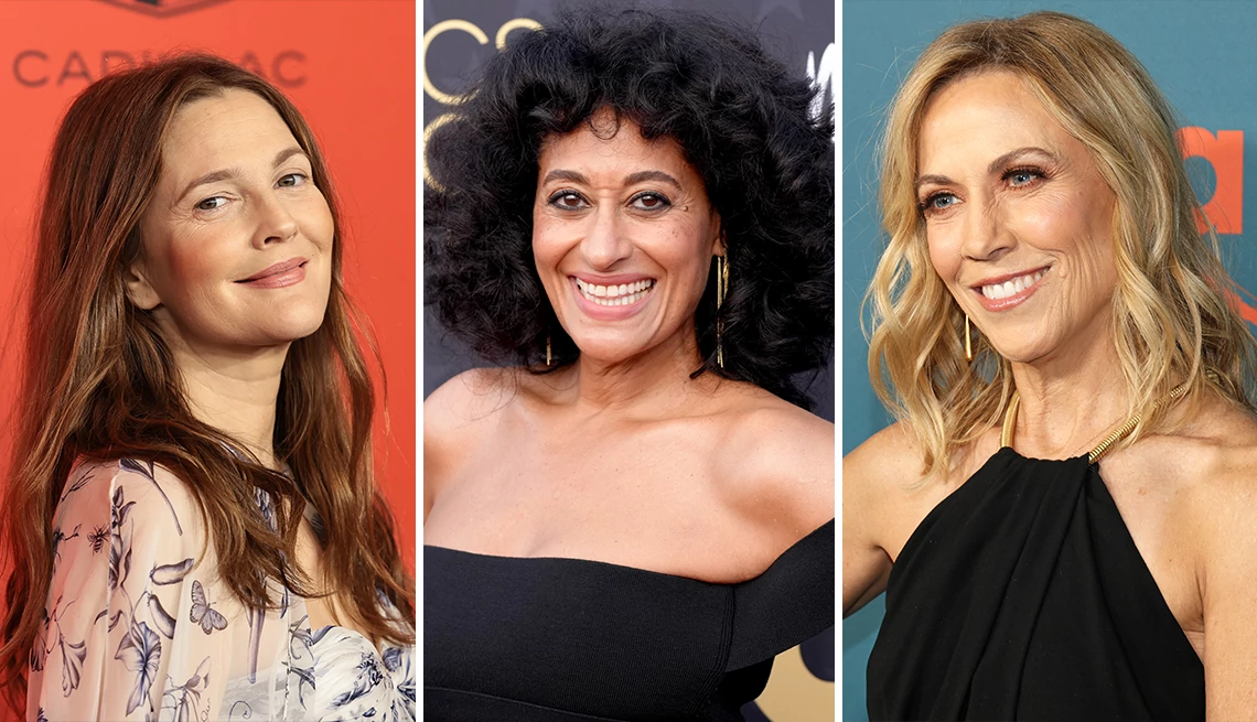 Drew Barrymore, Tracee Ellis Ross and Sheryl Crow posing for photos on the red carpet Drew Barrymore attends the 2023 Time100 Gala; Tracee Ellis Ross attends the 29th Annual Critics Choice Awards; Sheryl Crow arrives at the 2024 Environmental Media Association Awards Gala