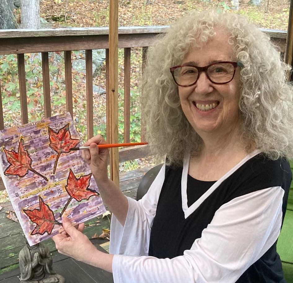 Return to Your Childhood Hobbies  A photo shows Melinda Marks Burgard with one of her paintings