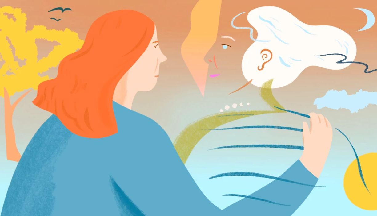 Living With My Mom's Dementia a woman puts her arm around a disappearing figure next to her