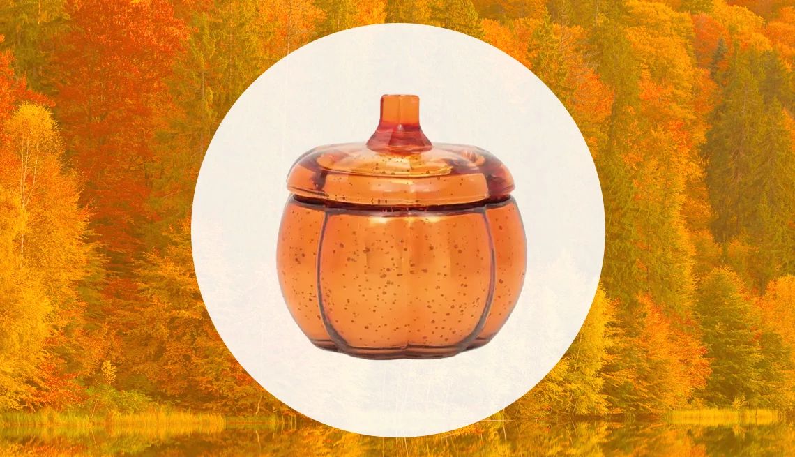fall aldi finds Metallic Pumpkin Candle