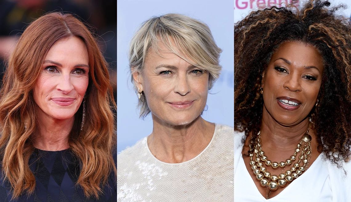 Worst Fall Beauty Mistakes a collage with photos of julia roberts, robin wright and lorraine toussaint