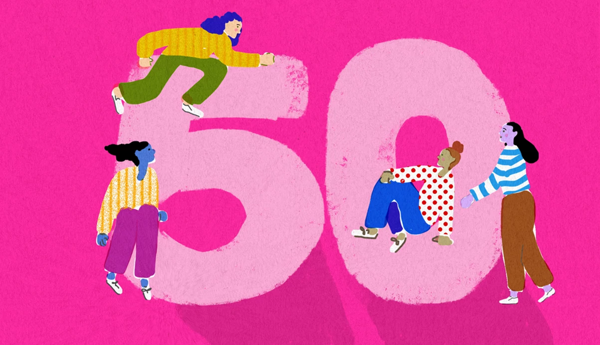 illustration of four woman in front of number 50
