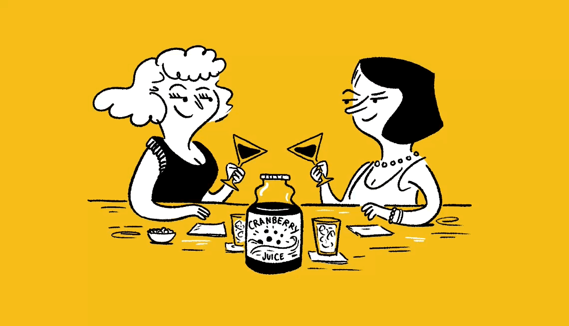 illustration of two women drinking cranberry juice