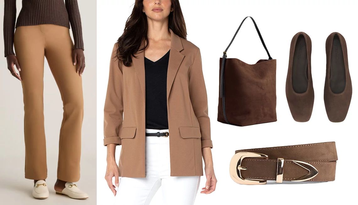 Trendy Fall Fashions a collage showing brown clothing items