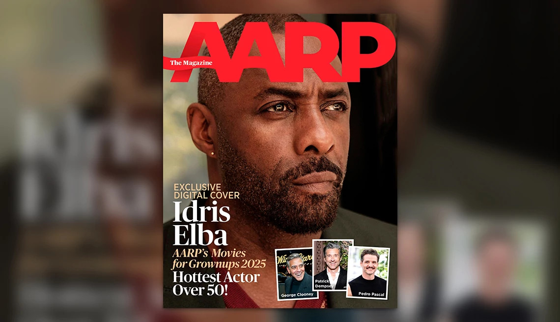 the cover of a a r p the magazine featuring idris elba