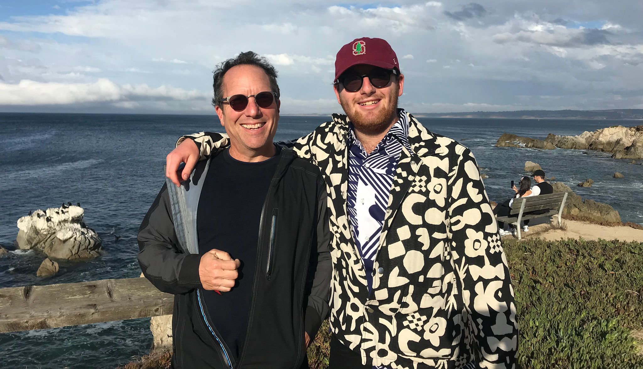 First time dropping kid off at college David and Sebastian standing in front of body of water