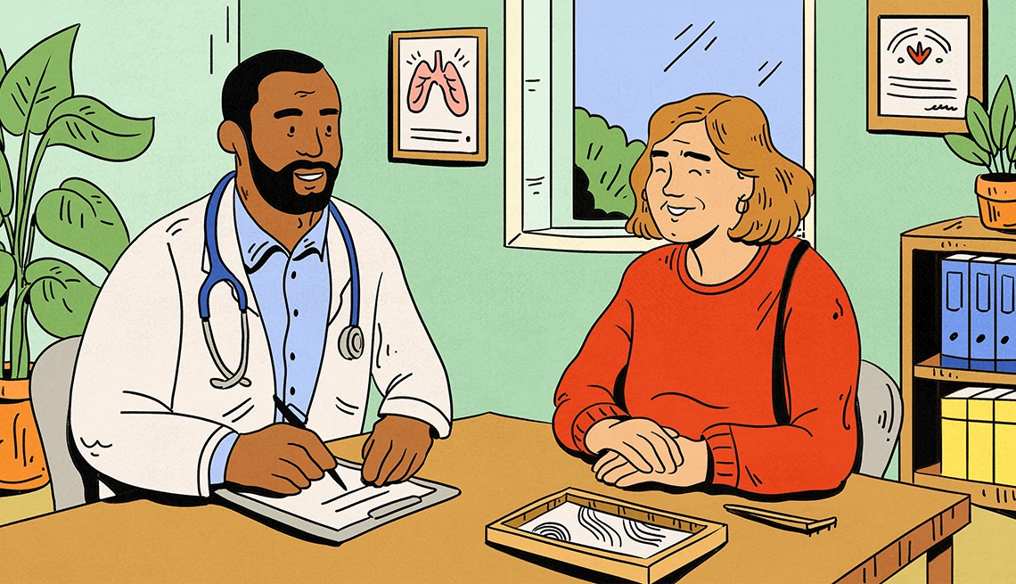 Integrative Medicine Benefits illustration of woman meeting with doctor