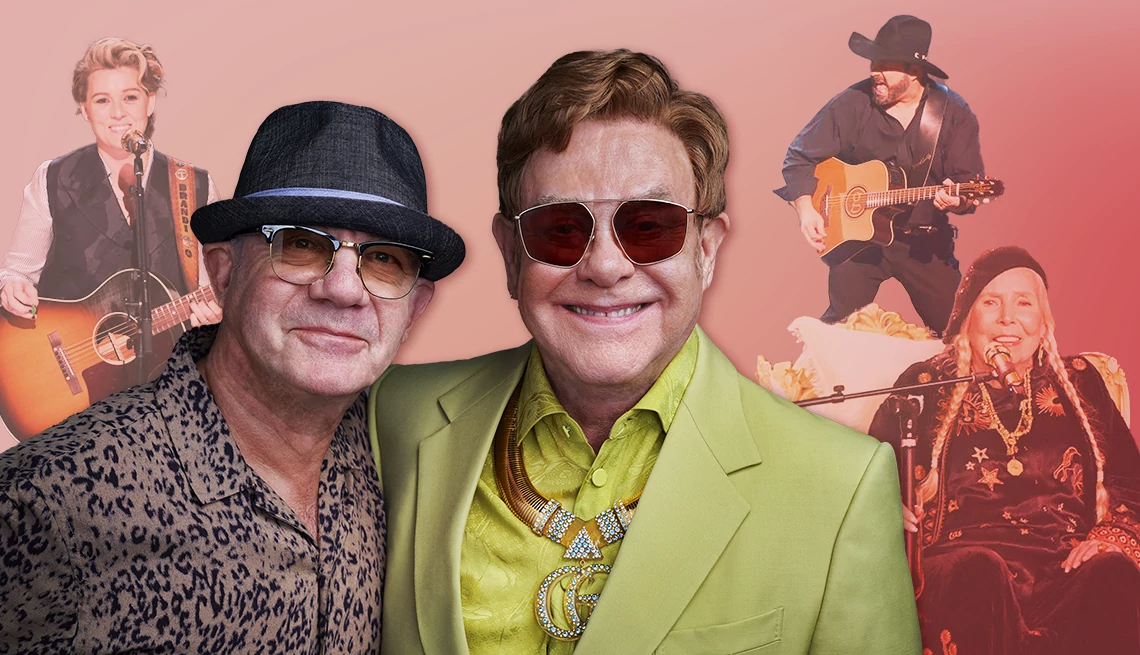 Elton John and Bernie Taupin honored at the Gershwin Prize concert Brandi Carlile, Bernie Taupin, Elton John, Garth Brooks and Joni Mitchell at the Gershwin Prize concert