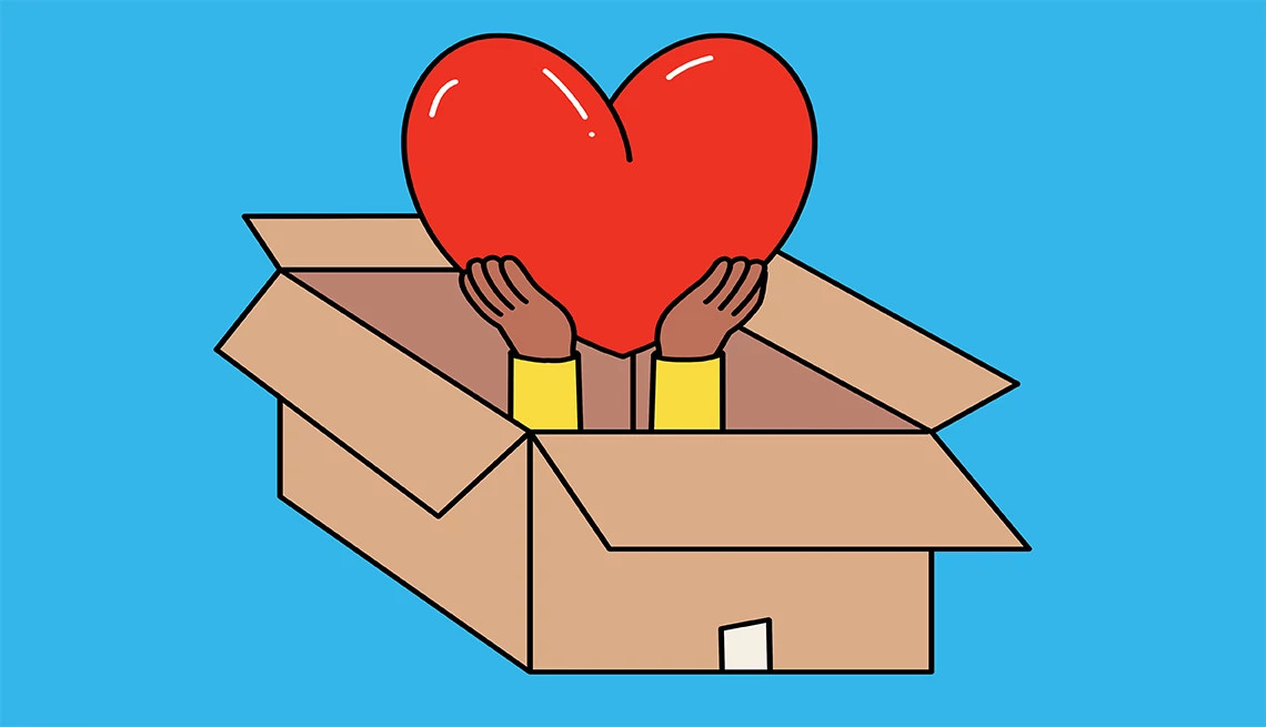 An illustration shows a care package being opened