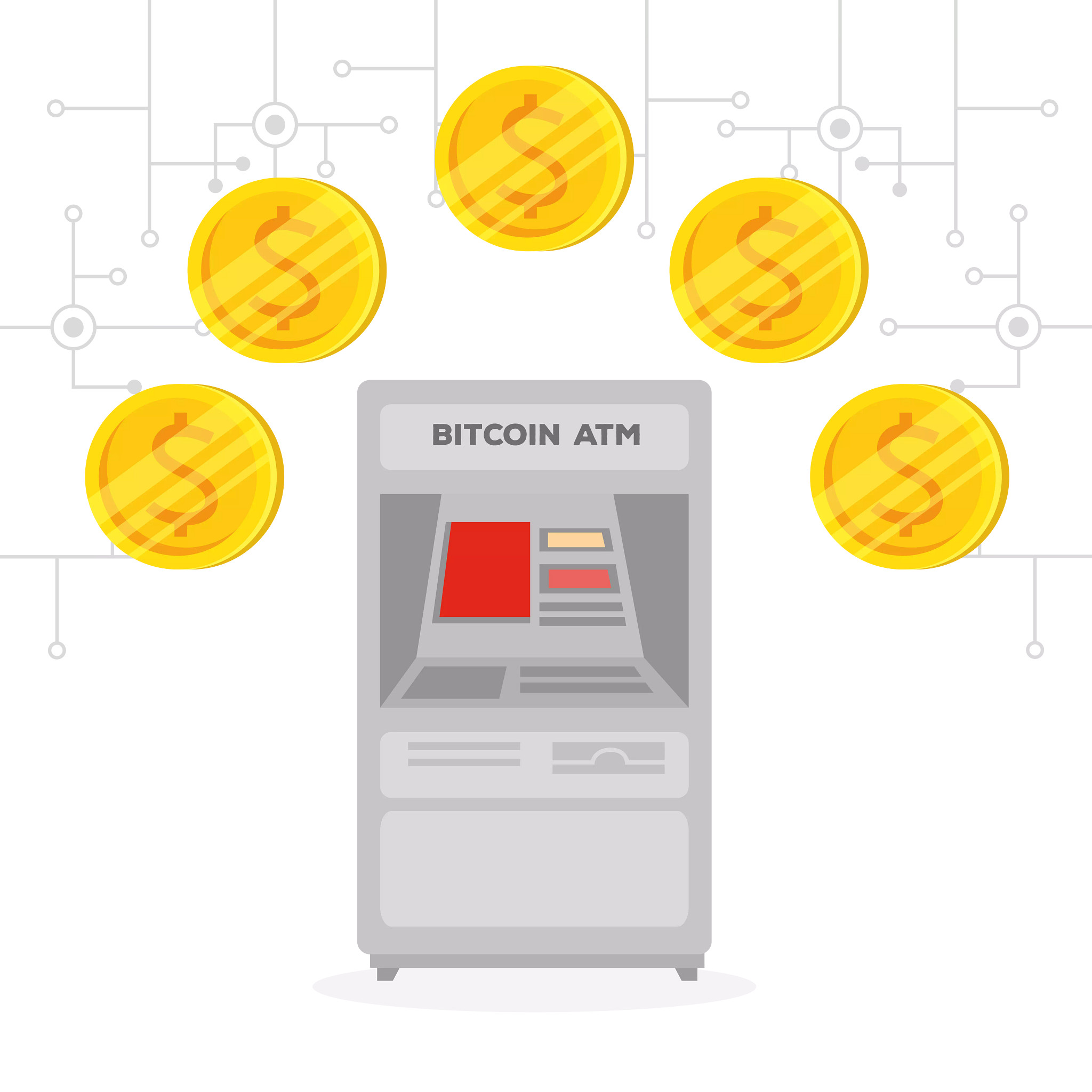 atm exchange bitcoin electronic international currency vector illustration