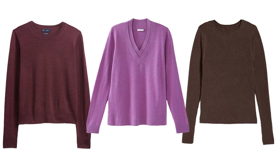 a collage with three different fitted sweaters