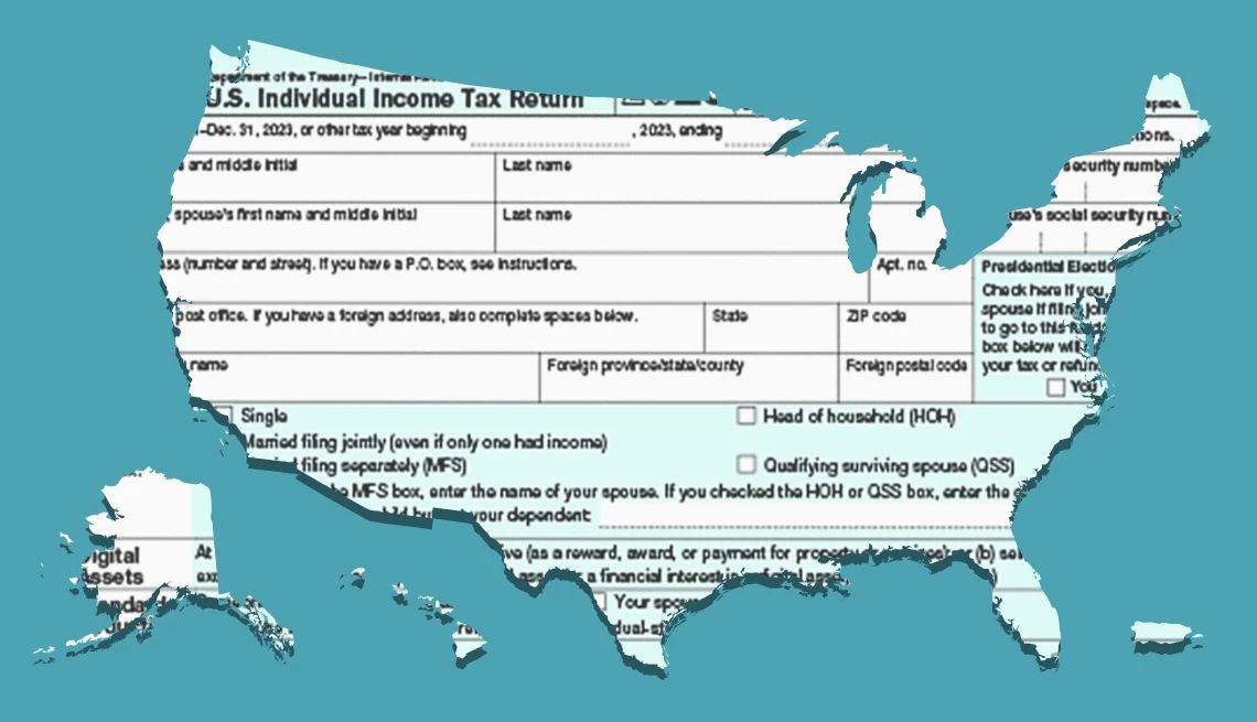 a map of the united states over a tax form