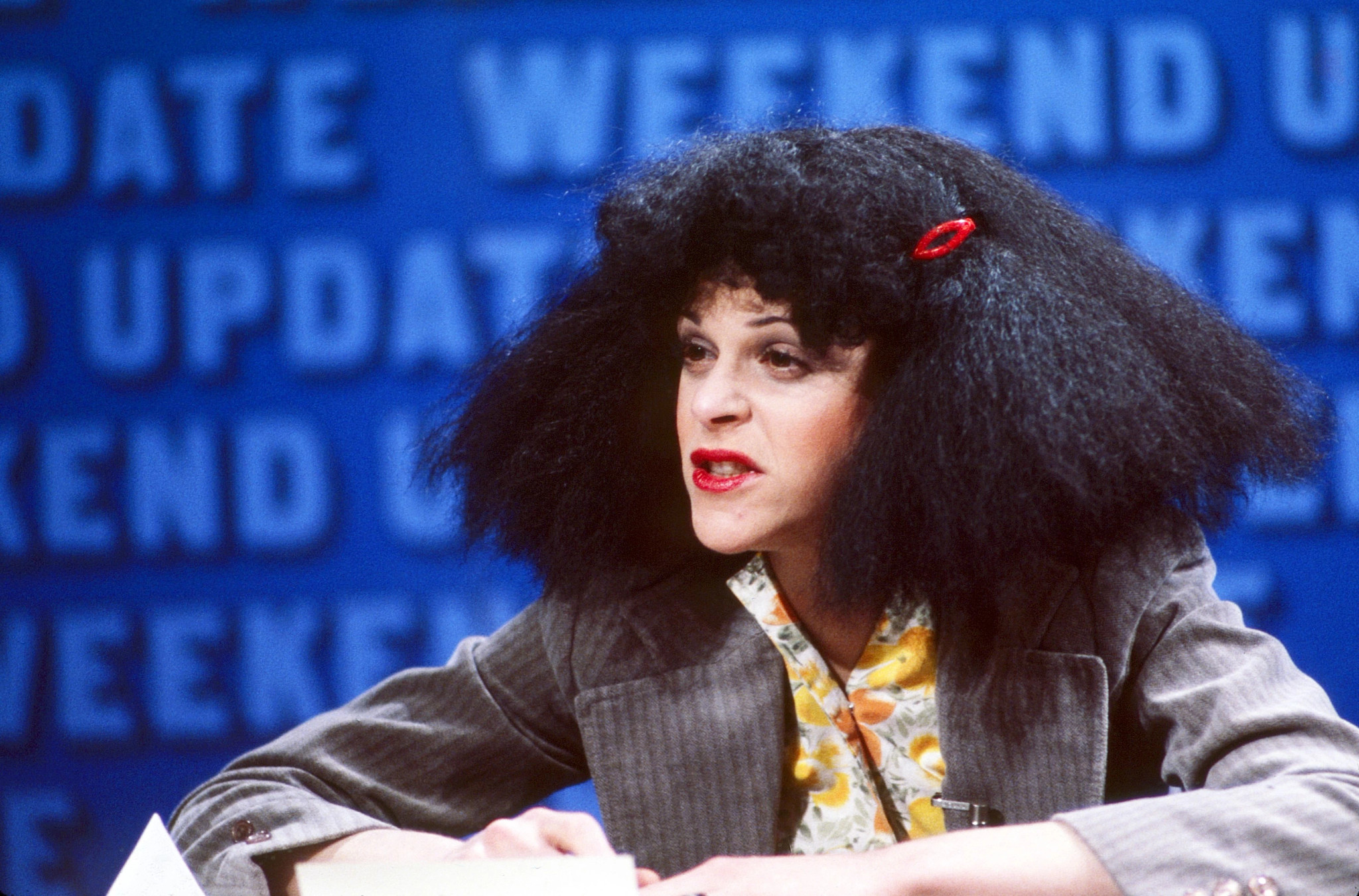 Gilda Radner as Roseanne Roseannadanna during a Weekend Update sketch on Saturday Night Live