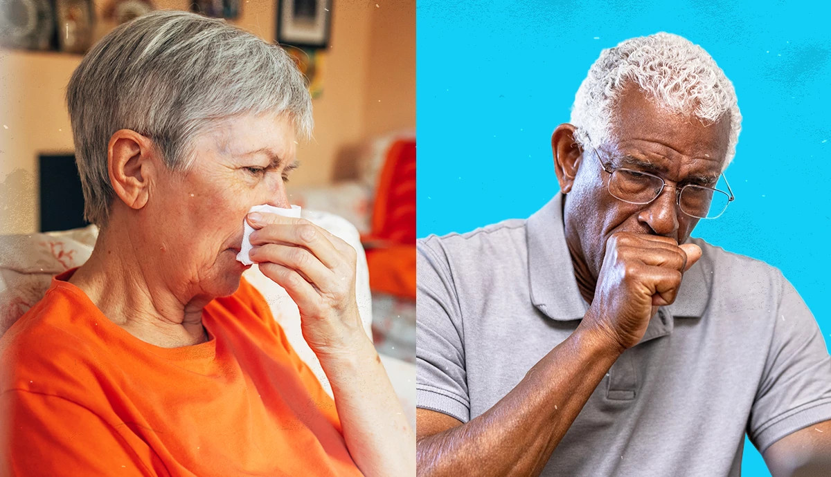 Older adults experiencing nasal and chest congestion, including sneezing and coughing.