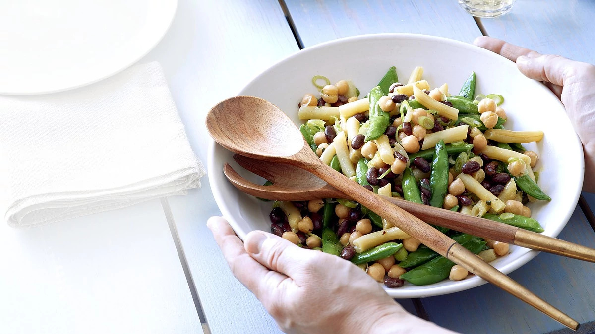 A close-up view of better three-bean salad in a bowl