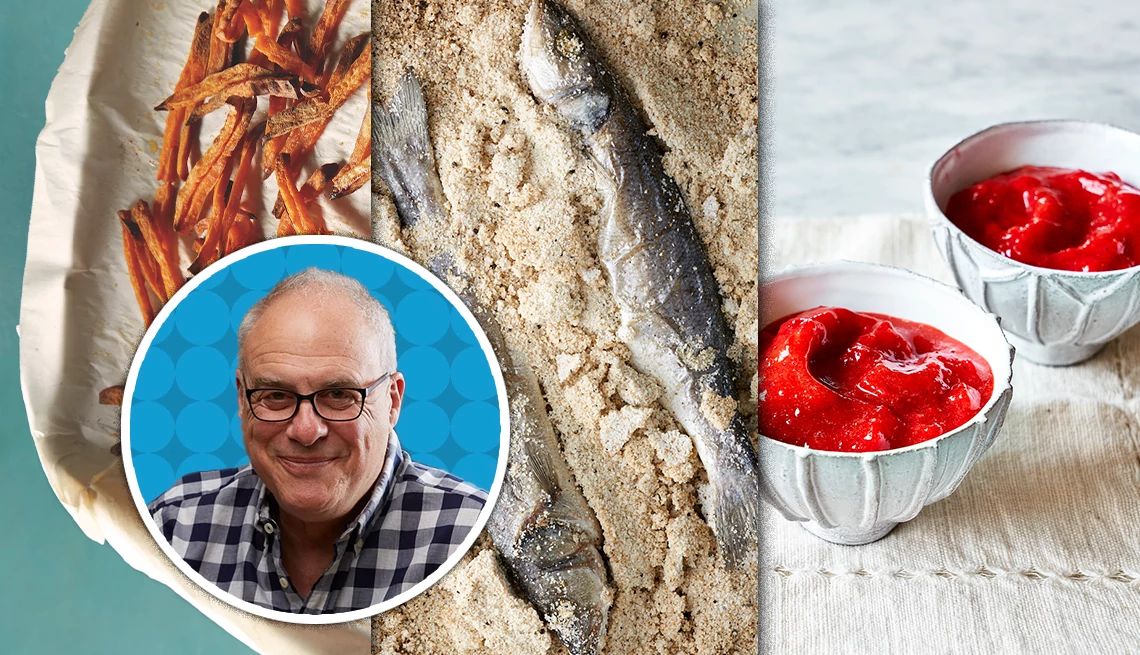 Mark Bittman Fish and Chips Mark Bittman with sweet potato fries, fish and a fruit slush