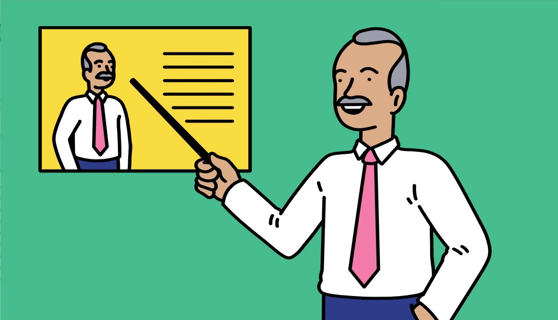 a drawing of a man pointing at a picture of himself with writing on it