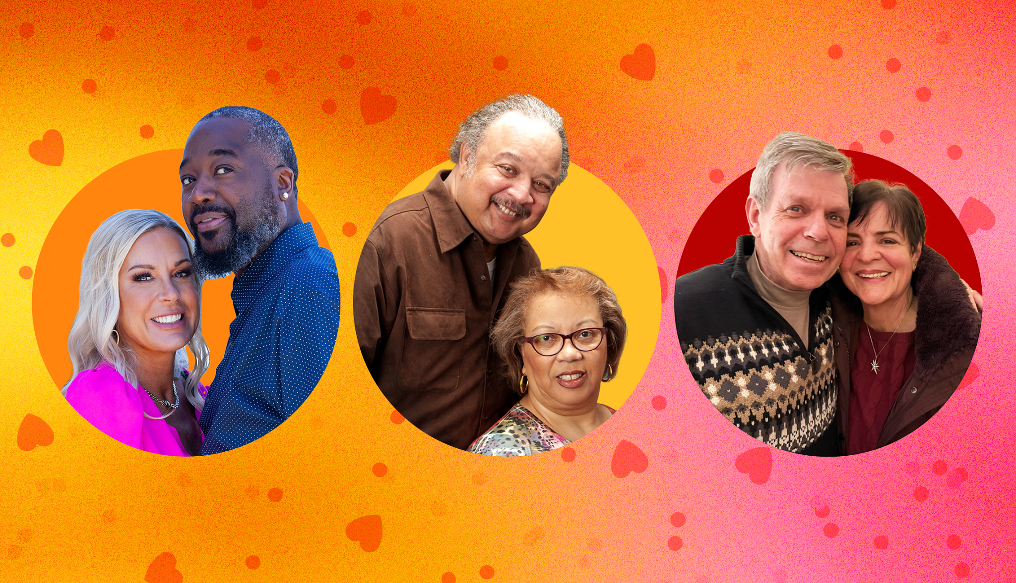 photo collage of 3 meet-cute couples