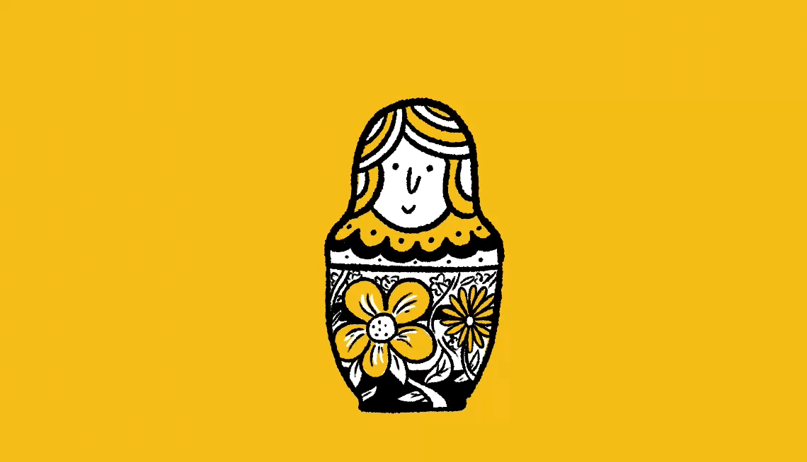 Shrinking With Age illustrated gif of russian nesting doll