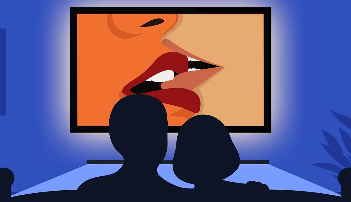 Watching porn a couple is watching people kiss on the tv