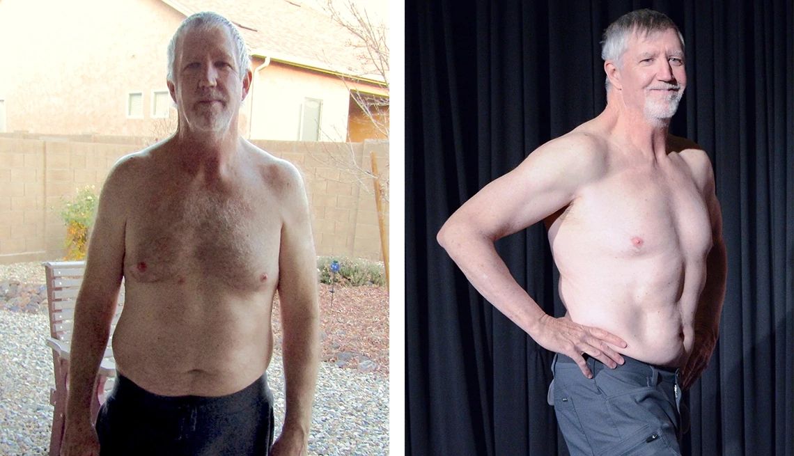 Ultimate Flex at 65 Two photos show writer John Foley before and after his body rebuild