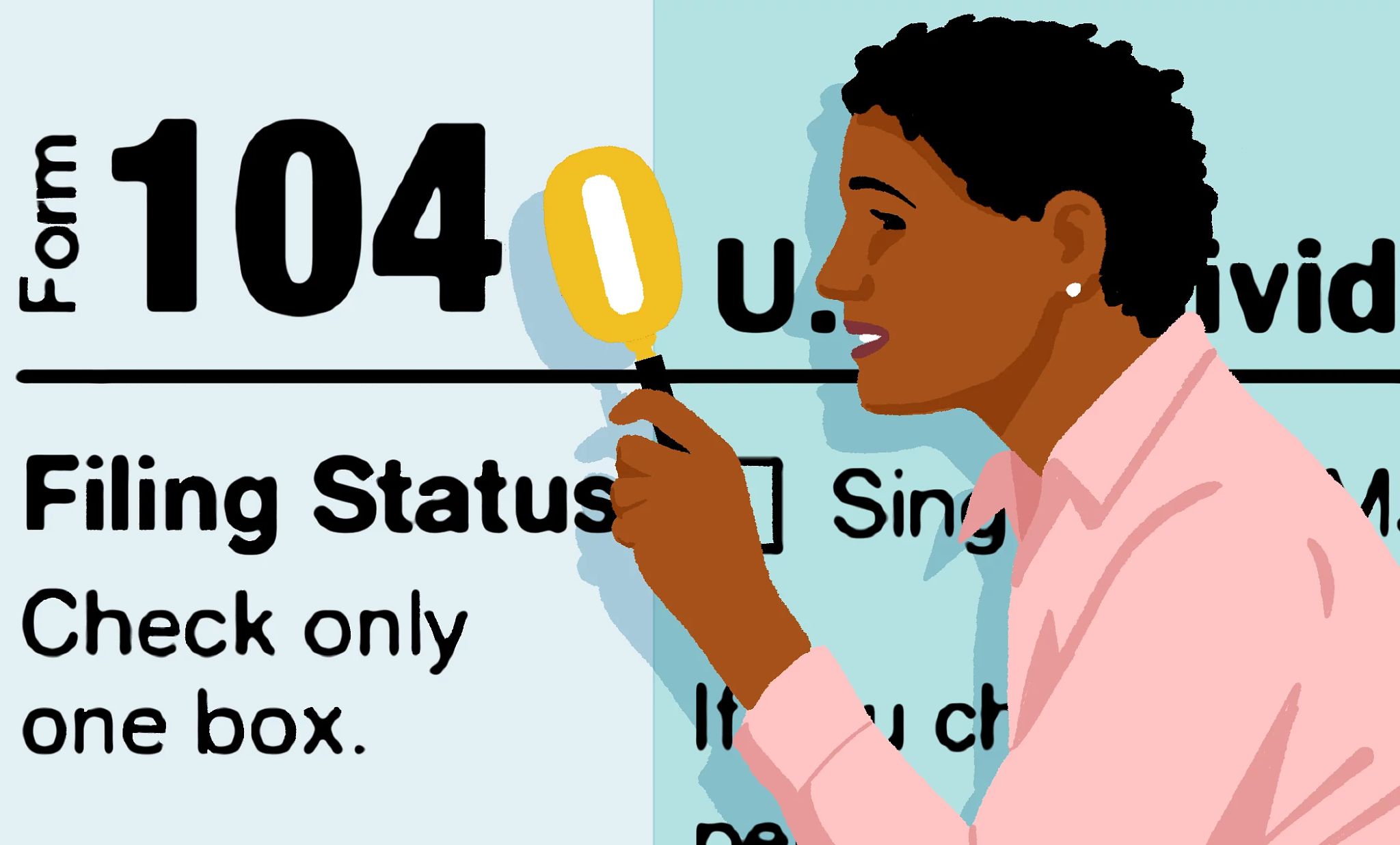 a woman inspecting a tax form