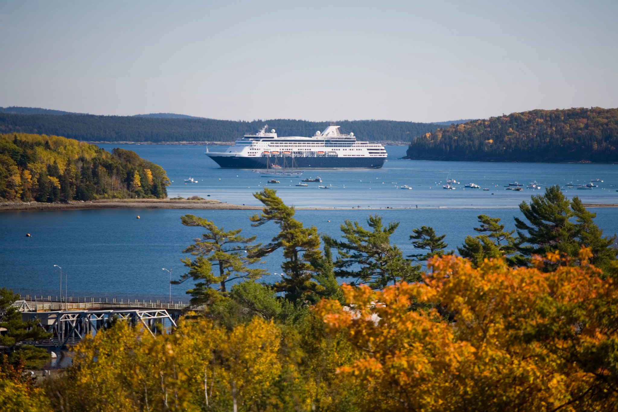aerial view of a cruise ship in the fall