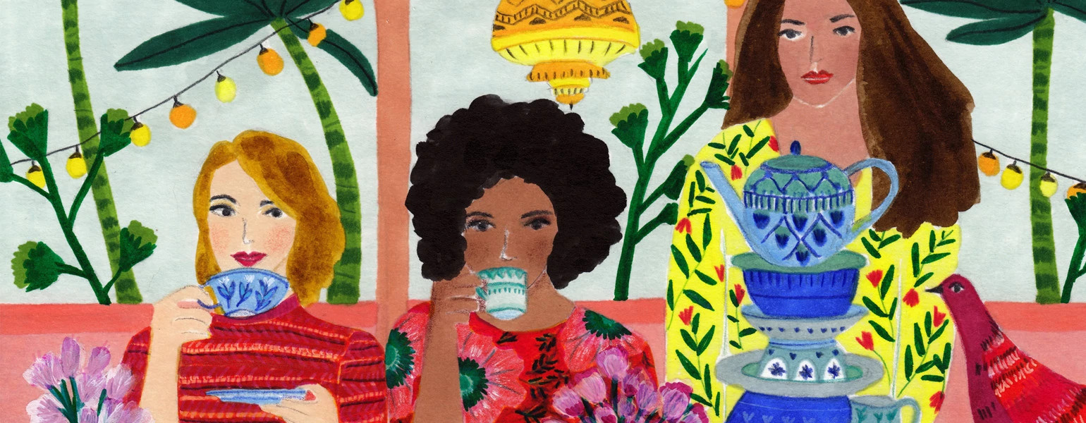 illustration of ladies drinking tea by roeqiya fris
