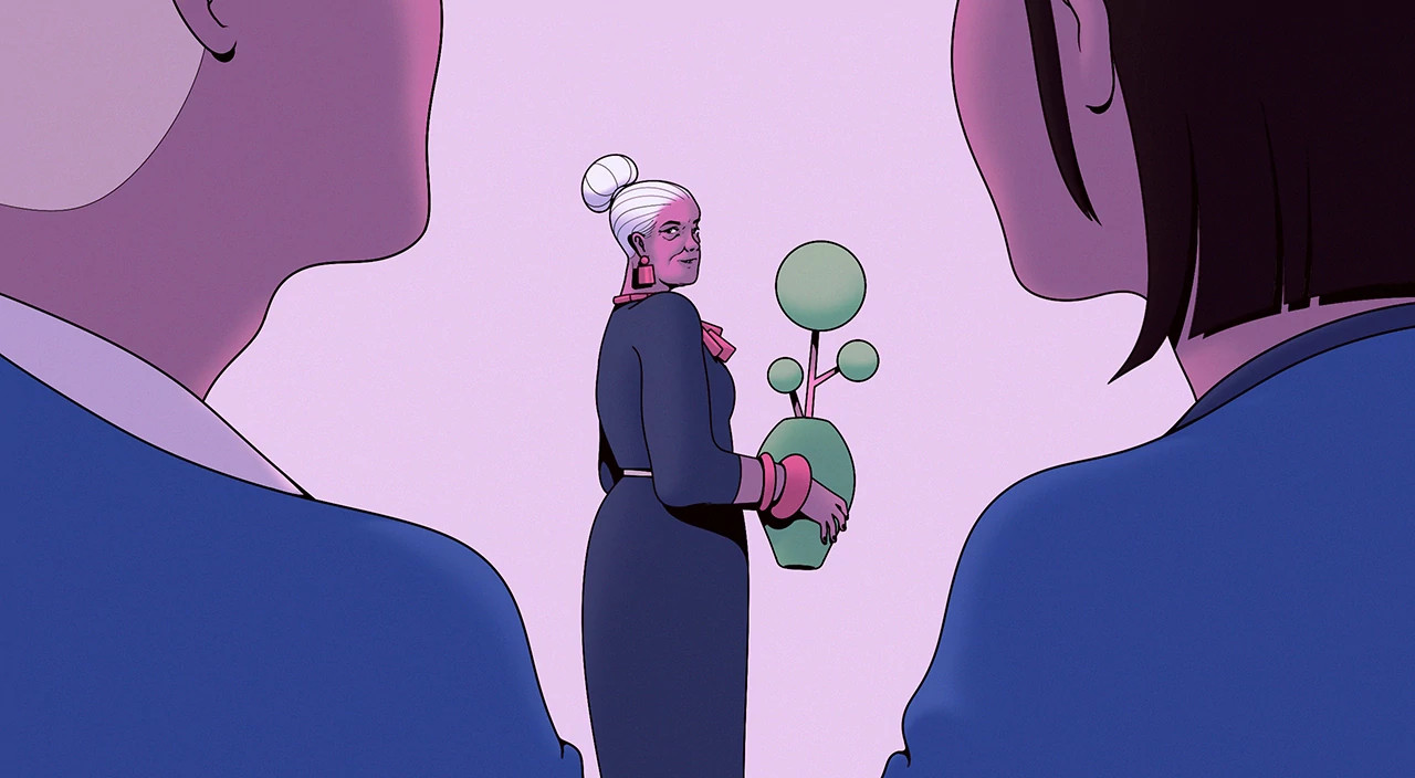 kids looking at mom, illustration