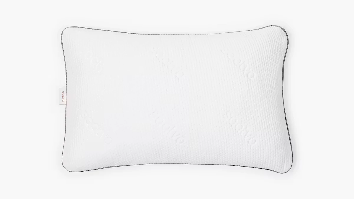The Saatva Graphite Memory Foam Pillow on a white background