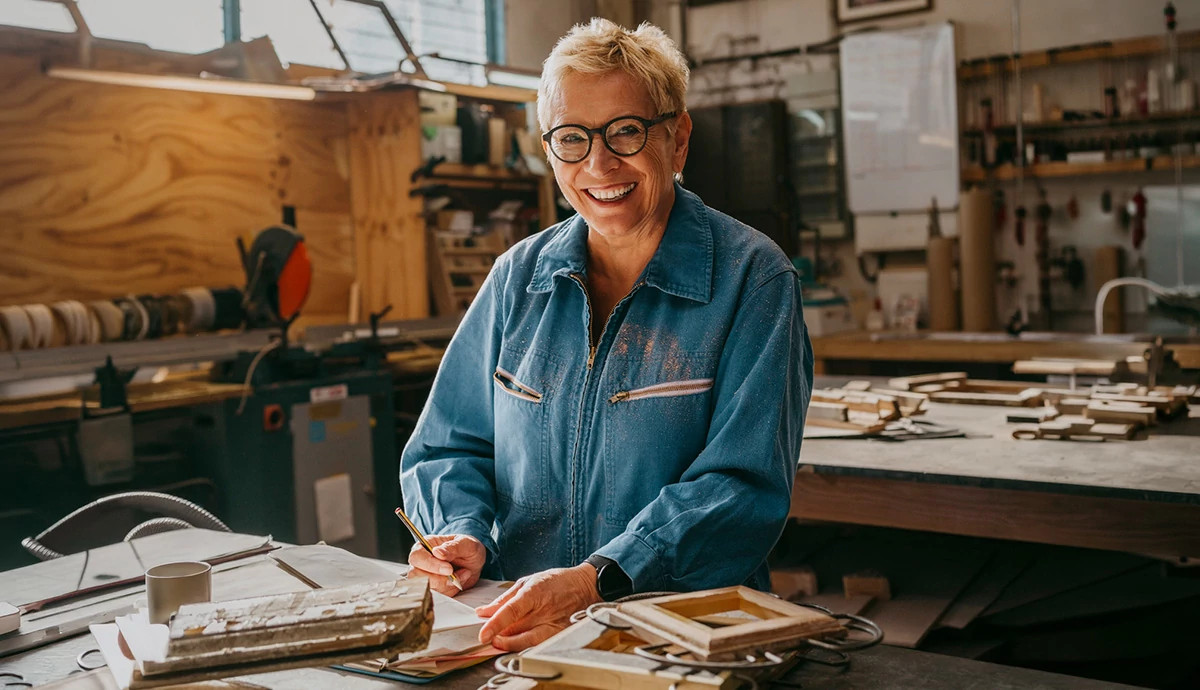 Woman smiling in workshop