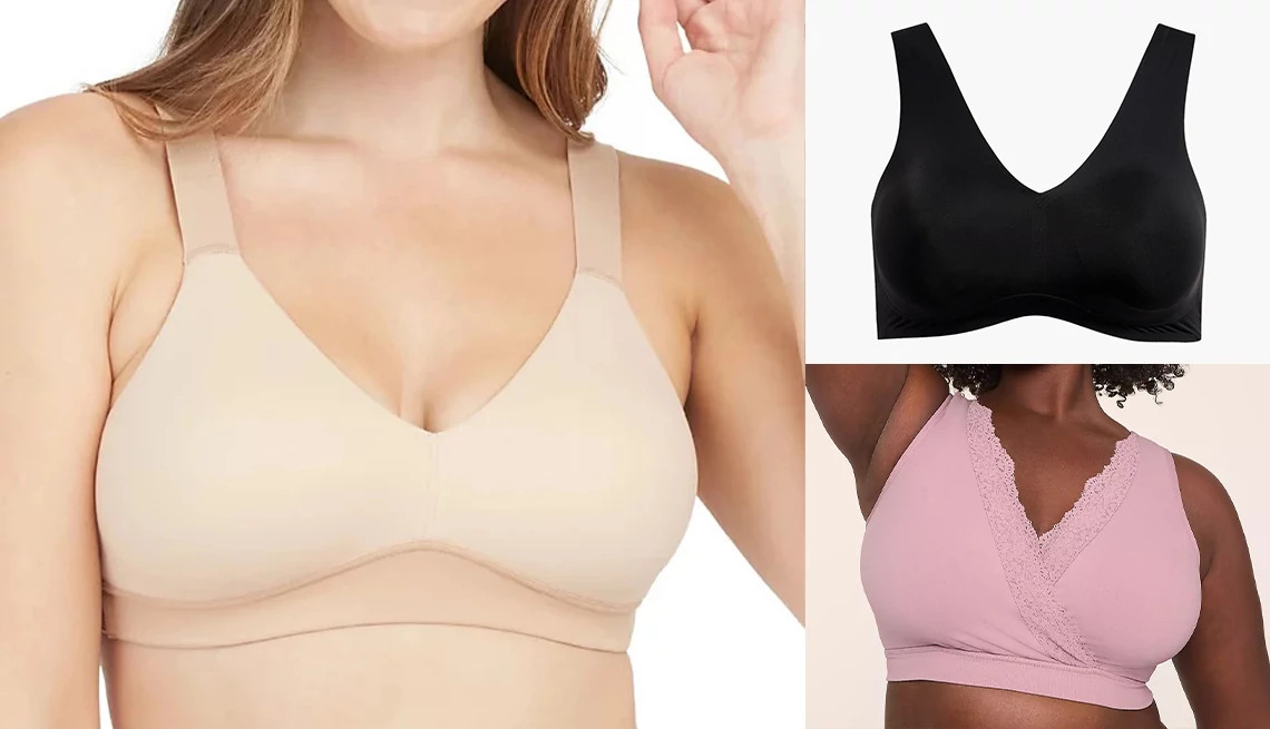 a collage with three different bras