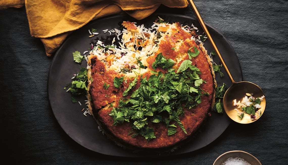 Pamela Anderson's Crispy Saffron-Spinach Rice Cake