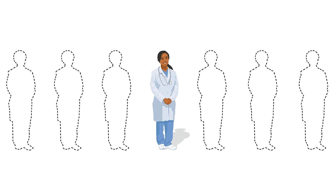 U.S. is Facing a Physician Shortage a doctor with empty spaces showing missing doctors
