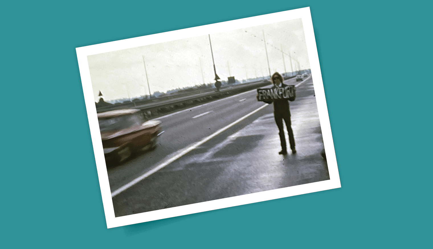 AARP Digital Travel Issue gif of Robert Love on the autobahn, Stratford-Upon-Avon in 1972, with his wife in 2024 and in front of a theater
