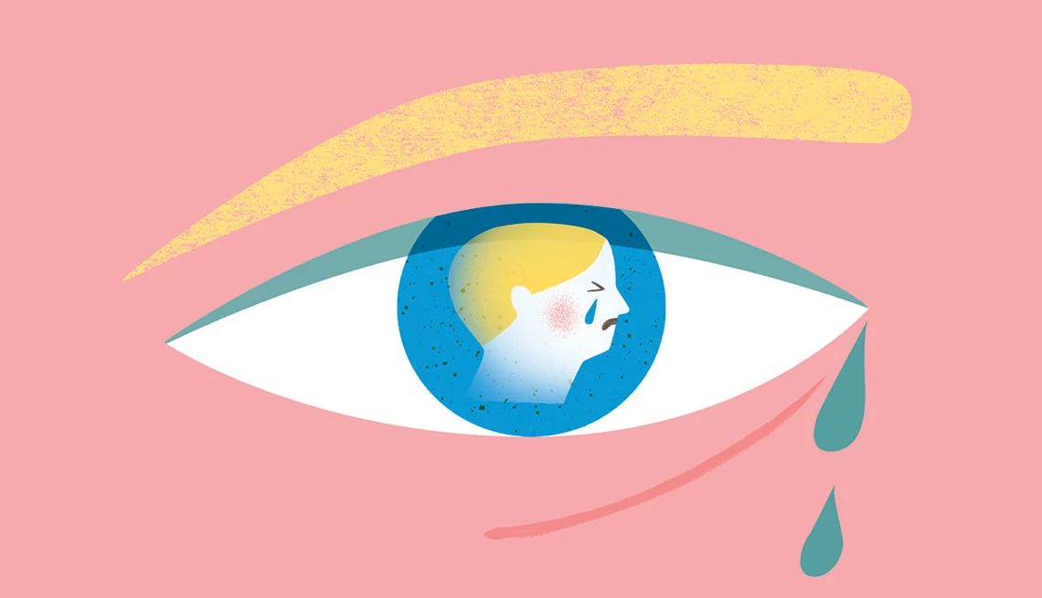 Why I Wouldn't Have Kids Again illustration of an eyeball with a face crying in the pupil
