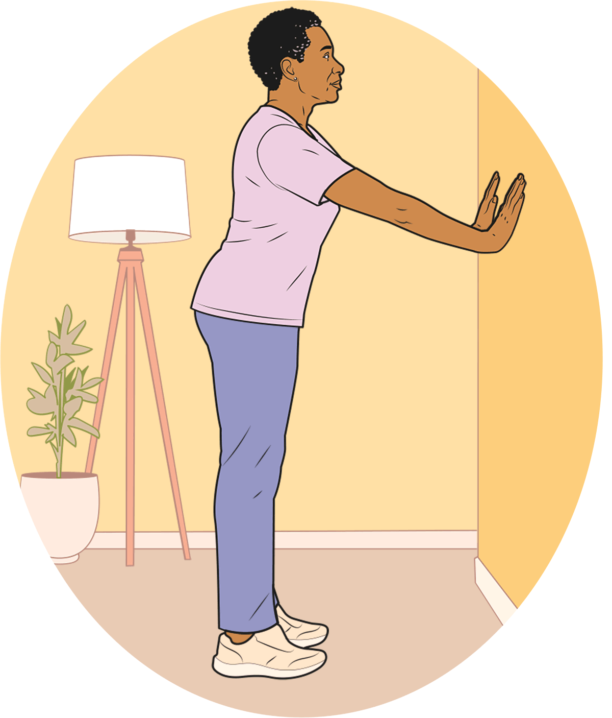 illustrated gif of a woman performing a wall push-up