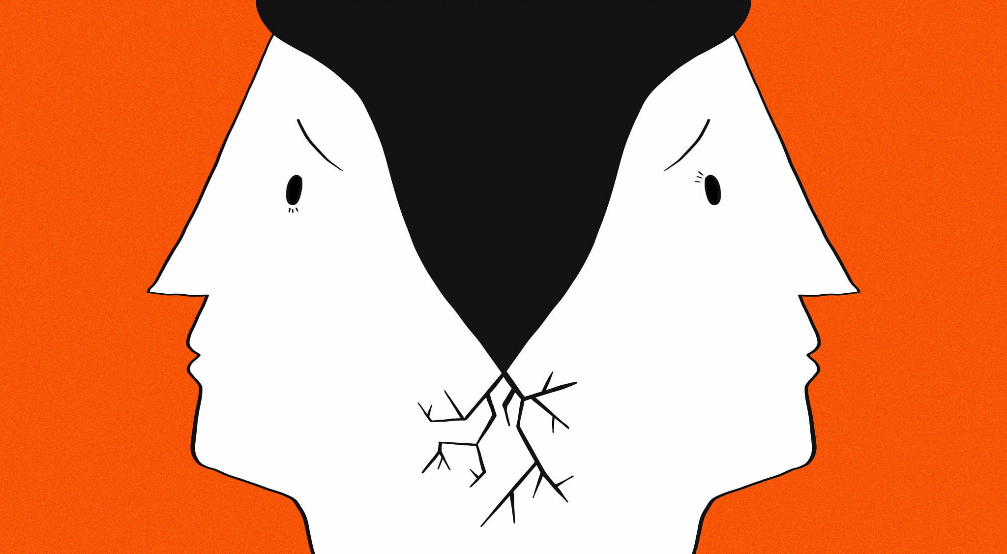 illustration of two friends back to back with cracking necks, frayed friendships