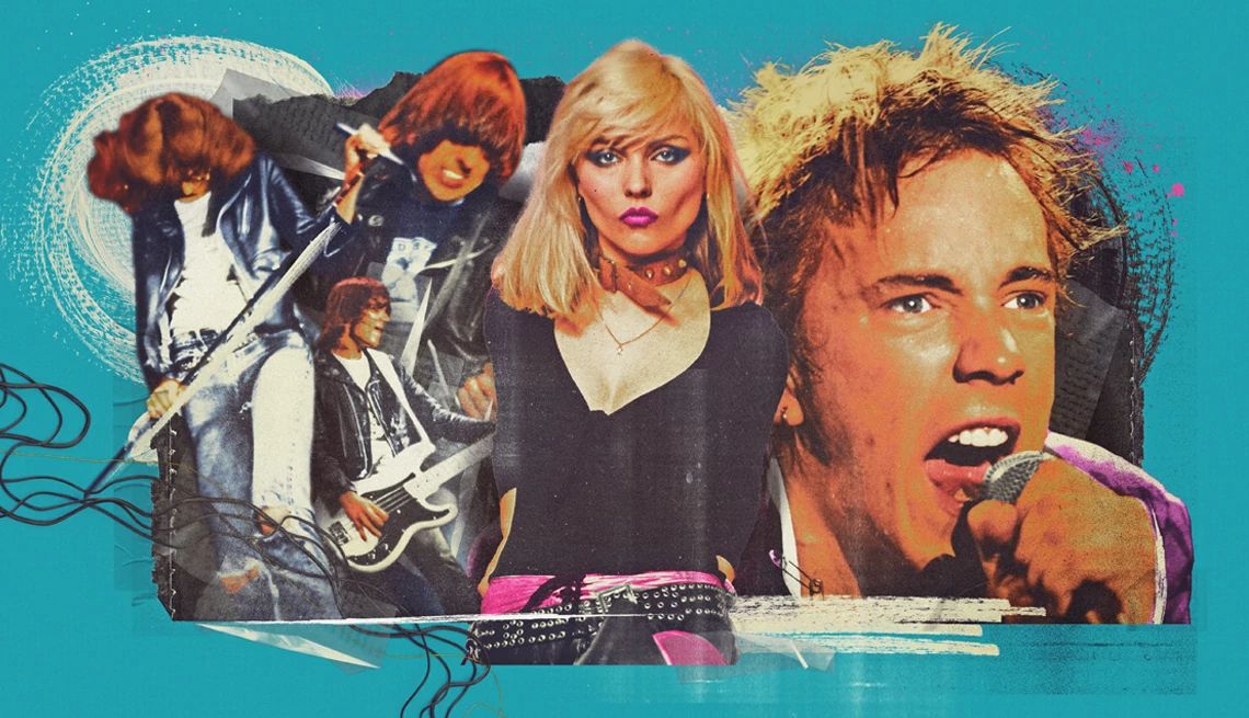 Punk rock A collage of various punk rock artists from the Ramones, the Sex Pistols and Blondie