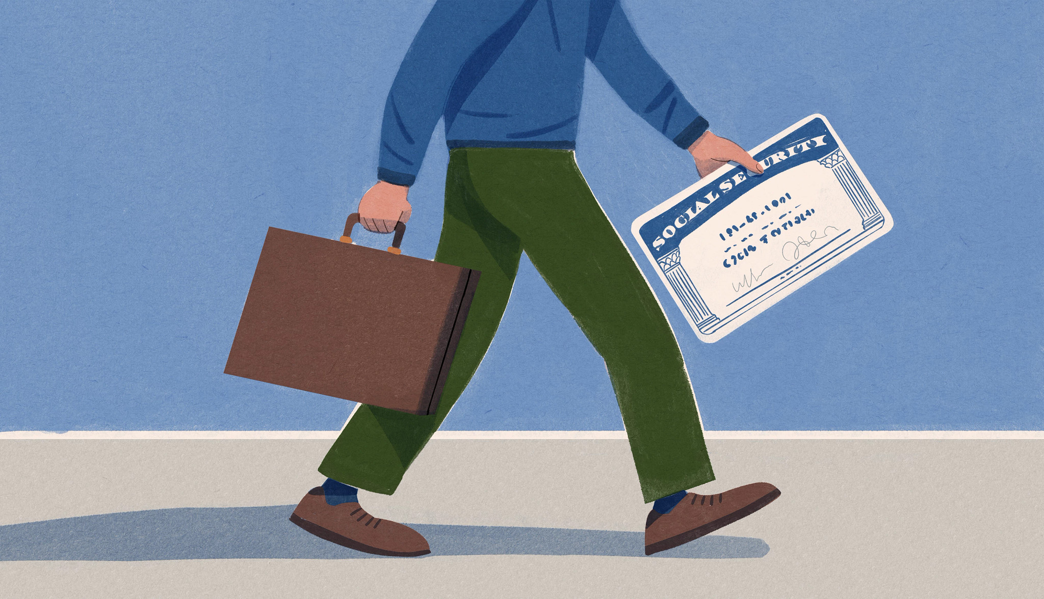 A person carries a briefcase and a Social Security card