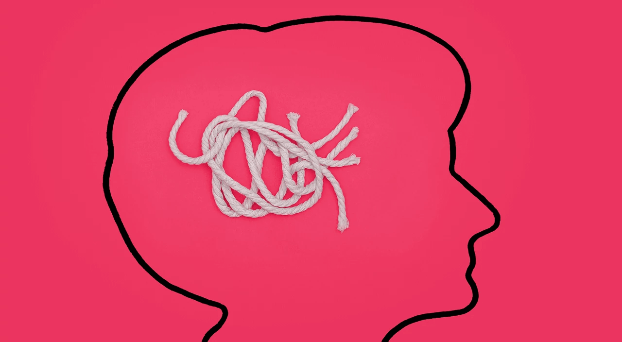 gif of jumbled string turning into image of hammock with palm trees, stress