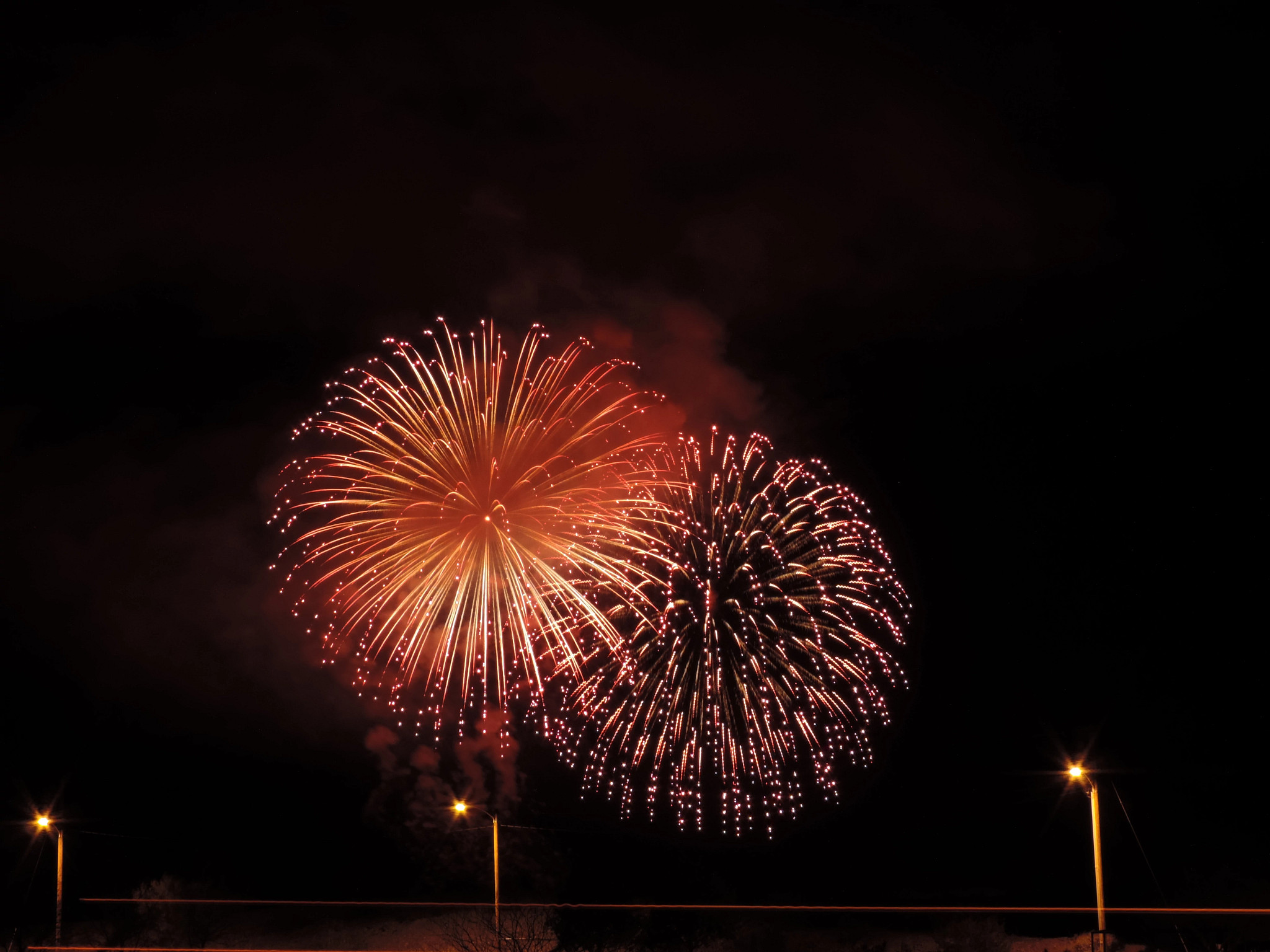 fireworks light up a night sky