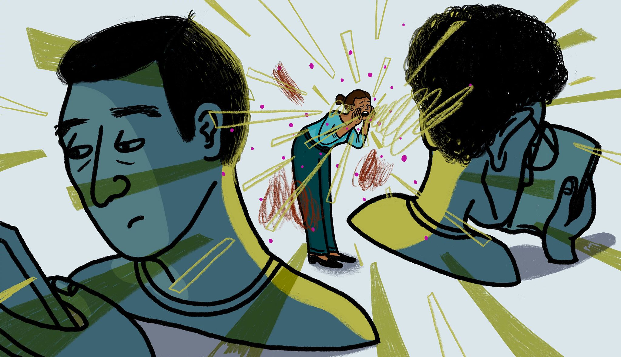 My Family Ignores That I Need Help with Dad’s Caregiving a person shouting with two people ignoring them